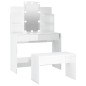 vidaXL Set Tavolo da Toeletta Bianco Lucido con LED Legno Multistrato