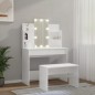 vidaXL Set Tavolo da Toeletta Bianco Lucido con LED Legno Multistrato