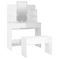 vidaXL Set Tavolo da Toeletta Bianco Lucido con LED Legno Multistrato