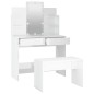 vidaXL Set Tavolo da Toeletta Bianco Lucido con LED Legno Multistrato