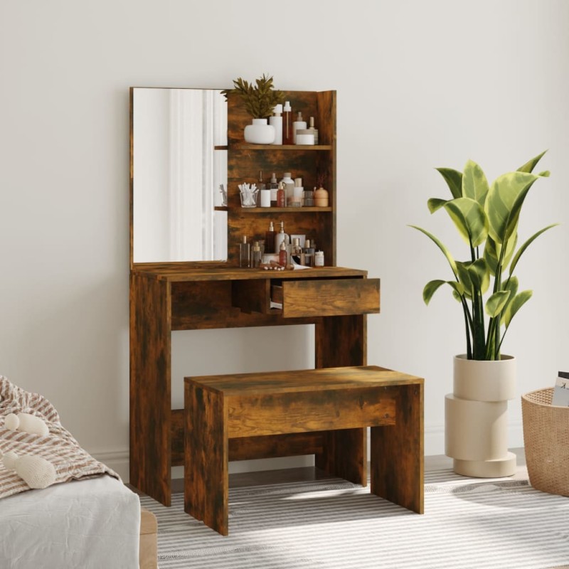 vidaXL Set Tavolo da Toeletta Rovere Fumo 74,5x40x141 cm vidaXL Set Tavolo da Toeletta Rovere Fumo 74,5x40x141 cm