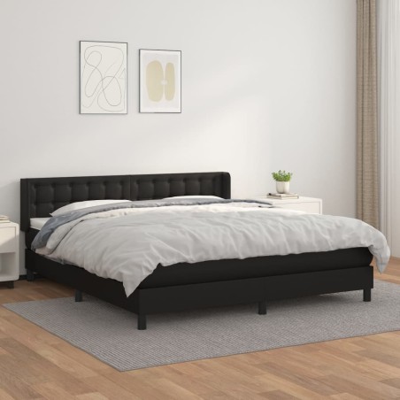 vidaXL Giroletto a Molle con Materasso Nero 160x200 cm in Similpelle