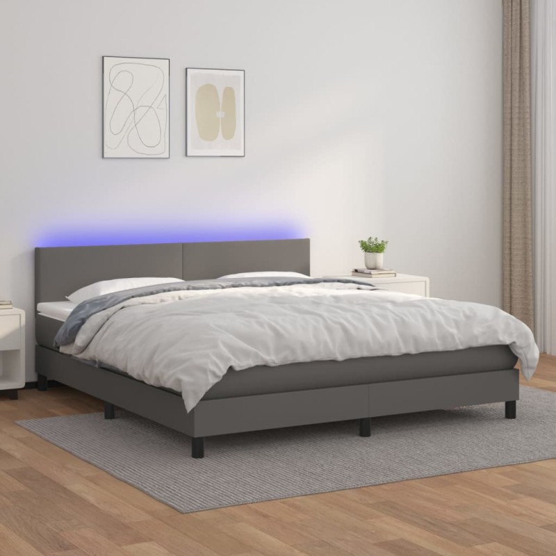 vidaXL Giroletto Molle con Materasso e LED Grigio 160x200cm Similpelle vidaXL Giroletto Molle con Materasso e LED Grigio 160x200cm Similpelle