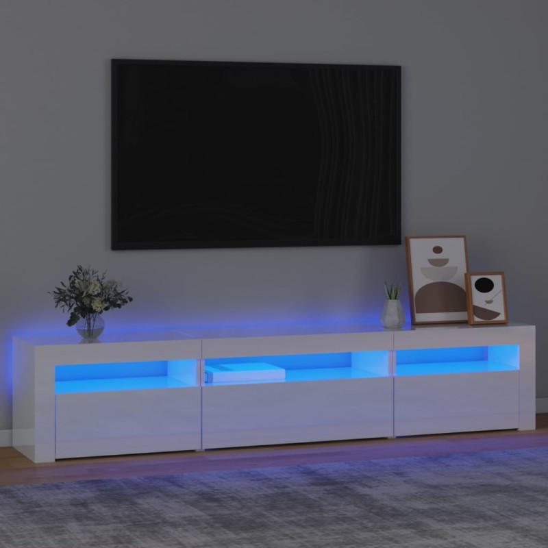 vidaXL Mobile Porta TV con Luci LED Bianco Lucido 195x35x40 cm vidaXL Mobile Porta TV con Luci LED Bianco Lucido 195x35x40 cm