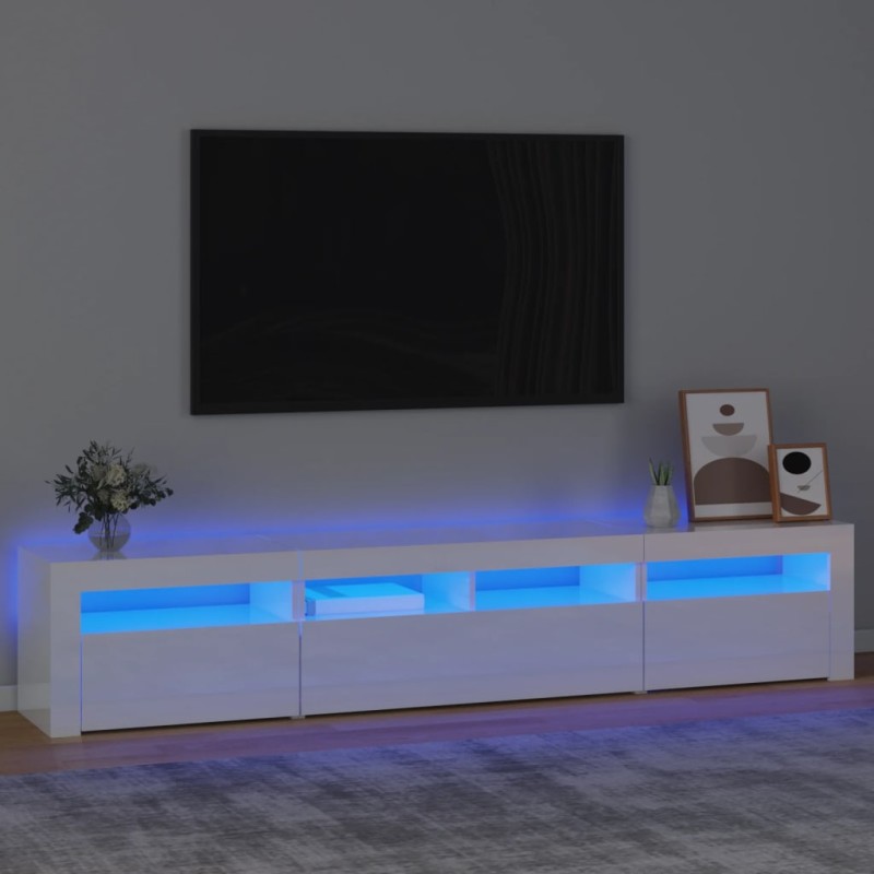 vidaXL Mobile Porta TV con Luci LED Bianco Lucido 210x35x40 cm vidaXL Mobile Porta TV con Luci LED Bianco Lucido 210x35x40 cm