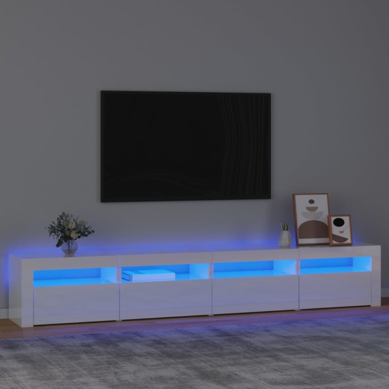 vidaXL Mobile Porta TV con Luci LED Bianco Lucido 240x35x40 cm