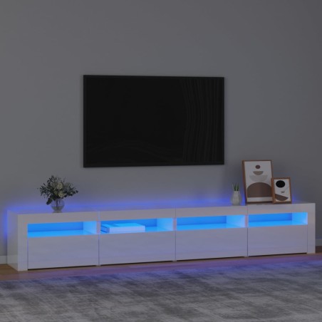 vidaXL Mobile Porta TV con Luci LED Bianco Lucido 240x35x40 cm