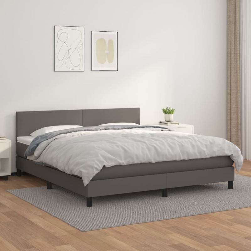 vidaXL Giroletto a Molle con Materasso Grigio 160x200 cm in Similpelle