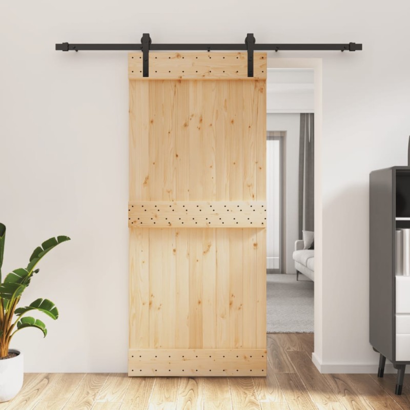 vidaXL Porta Scorrevole con Set Hardware 90x210 cm Legno Massello Pino vidaXL Porta Scorrevole con Set Hardware 90x210 cm Legno Massello Pino