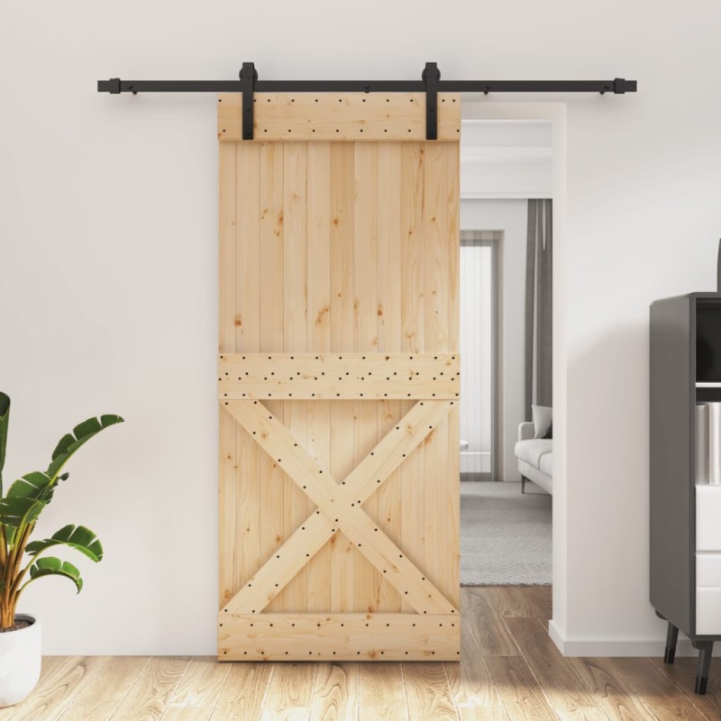 vidaXL Porta Scorrevole con Set Hardware 90x210 cm Legno Massello Pino
