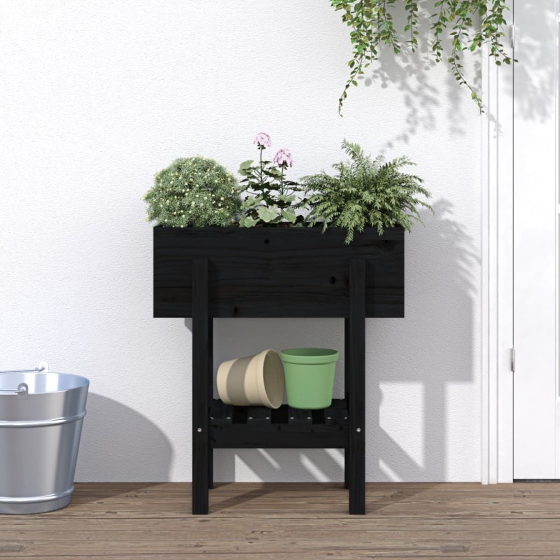 vidaXL Fioriera da Giardino Nera 62x30x69 cm Legno Massello di Pino vidaXL Fioriera da Giardino Nera 62x30x69 cm Legno Massello di Pino