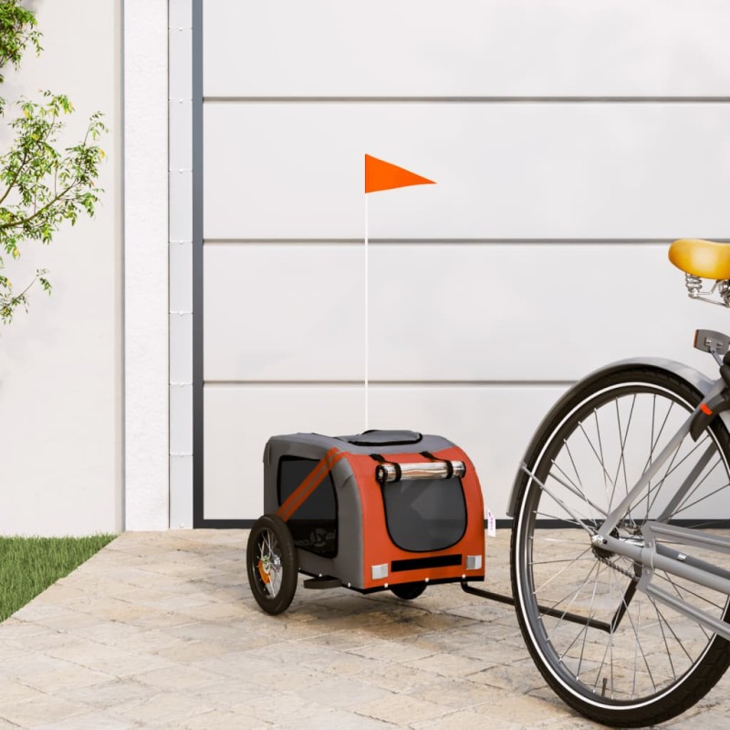 vidaXL Rimorchio da Bici per Cani Arancione e Grigio Oxford e Ferro vidaXL Rimorchio da Bici per Cani Arancione e Grigio Oxford e Ferro