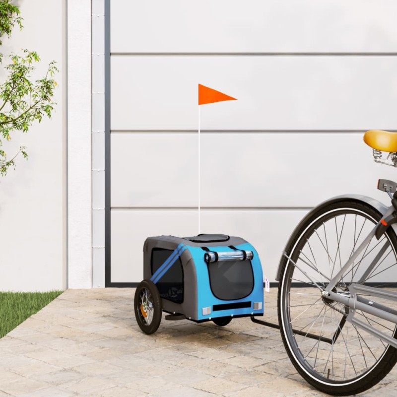 vidaXL Rimorchio da Bici per Cani Blu e Grigio Oxford e Ferro vidaXL Rimorchio da Bici per Cani Blu e Grigio Oxford e Ferro