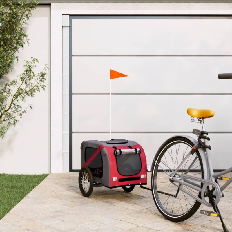 vidaXL Rimorchio da Bici per Cani Rosso e Grigio Oxford e Ferro vidaXL Rimorchio da Bici per Cani Rosso e Grigio Oxford e Ferro