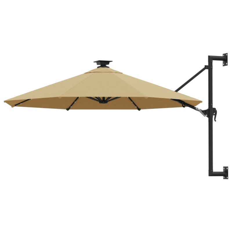 Ombrellone a Muro con LED e Palo in Metallo 300 cm Grigio Talpa Ombrellone a Muro con LED e Palo in Metallo 300 cm Grigio Talpa
