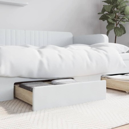 vidaXL Cassetti da Letto 2pz Bianchi in Legno Multistrato e Similpelle