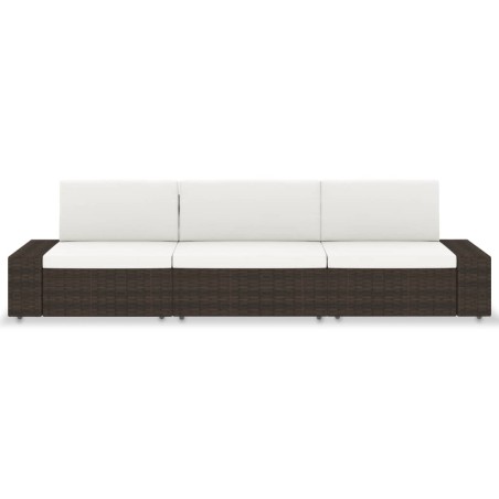 Divano Modulare a 3 Posti in Polyrattan Marrone
