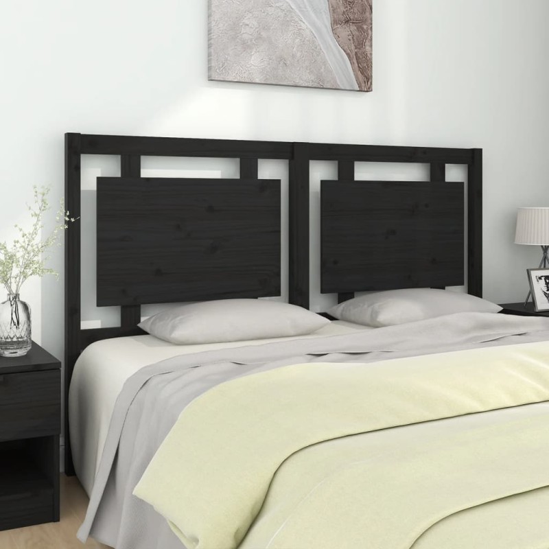 Testiera per Letto Nera 155,5x4x100cm in Legno Massello di Pino