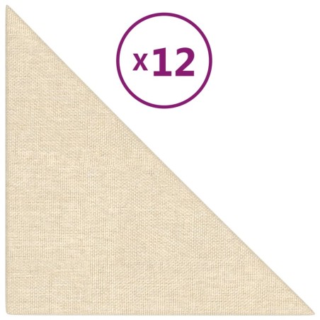 vidaXL Pannelli Murali 12 pz Crema 30x30 cm Tessuto 0,54 m²