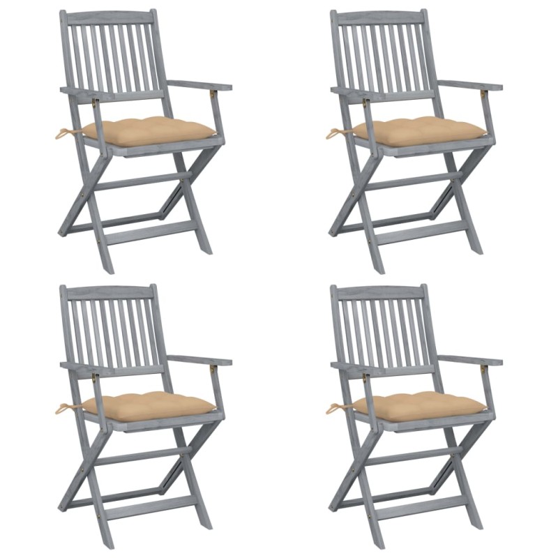 vidaXL Sedie da Giardino Pieghevoli 4pz con Cuscini in Massello Acacia vidaXL Sedie da Giardino Pieghevoli 4pz con Cuscini in Massello Acacia