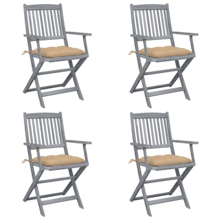 vidaXL Sedie da Giardino Pieghevoli 4pz con Cuscini in Massello Acacia