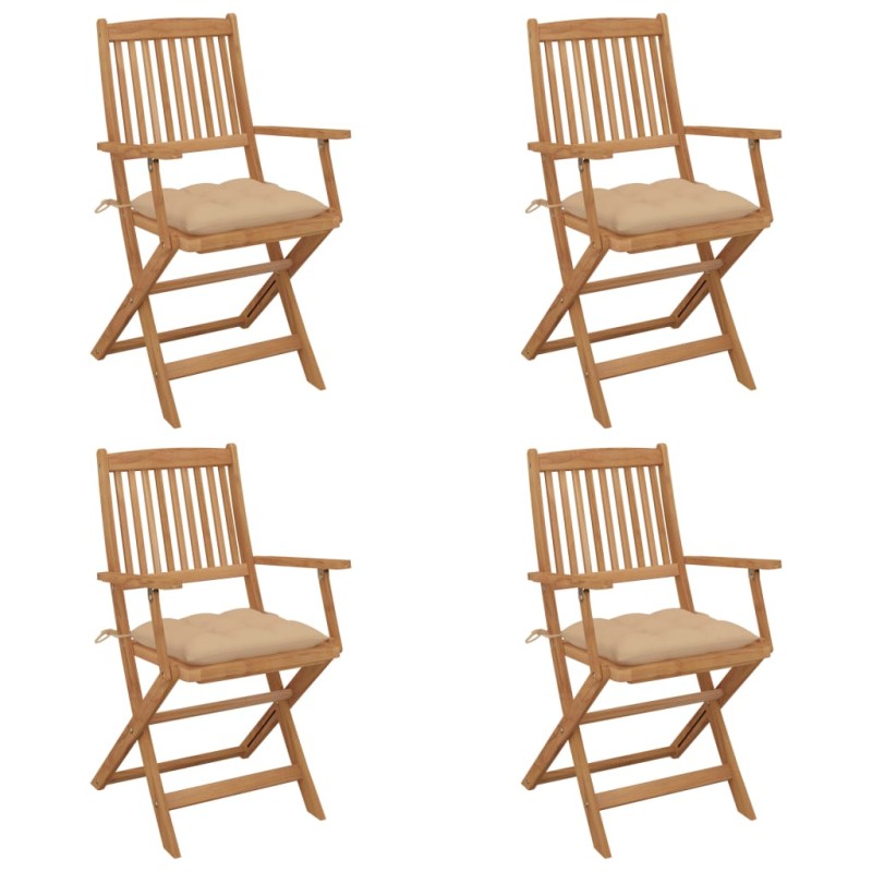 Sedie da Giardino Pieghevoli 4 pz con Cuscini Massello Acacia Sedie da Giardino Pieghevoli 4 pz con Cuscini Massello Acacia