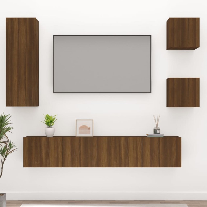 Set Mobili Porta TV 5 pz Rovere Marrone in Legno Multistrato Set Mobili Porta TV 5 pz Rovere Marrone in Legno Multistrato