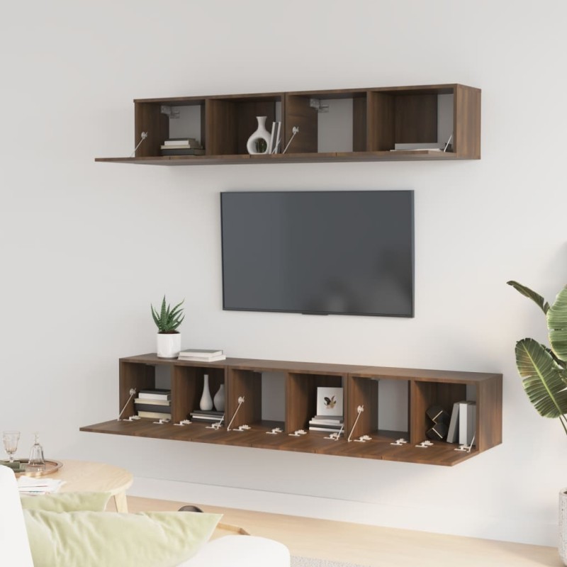 Set Mobili Porta TV 5 pz Rovere Marrone in Legno Multistrato Set Mobili Porta TV 5 pz Rovere Marrone in Legno Multistrato