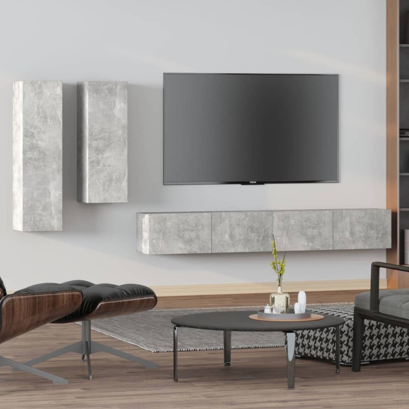 Set di Mobili Porta TV 4 pz Grigio Cemento in Legno Multistrato Set di Mobili Porta TV 4 pz Grigio Cemento in Legno Multistrato