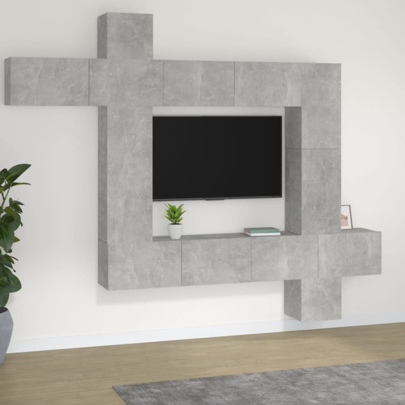 Set di Mobili Porta TV 9 pz Grigio Cemento in Legno Multistrato Set di Mobili Porta TV 9 pz Grigio Cemento in Legno Multistrato