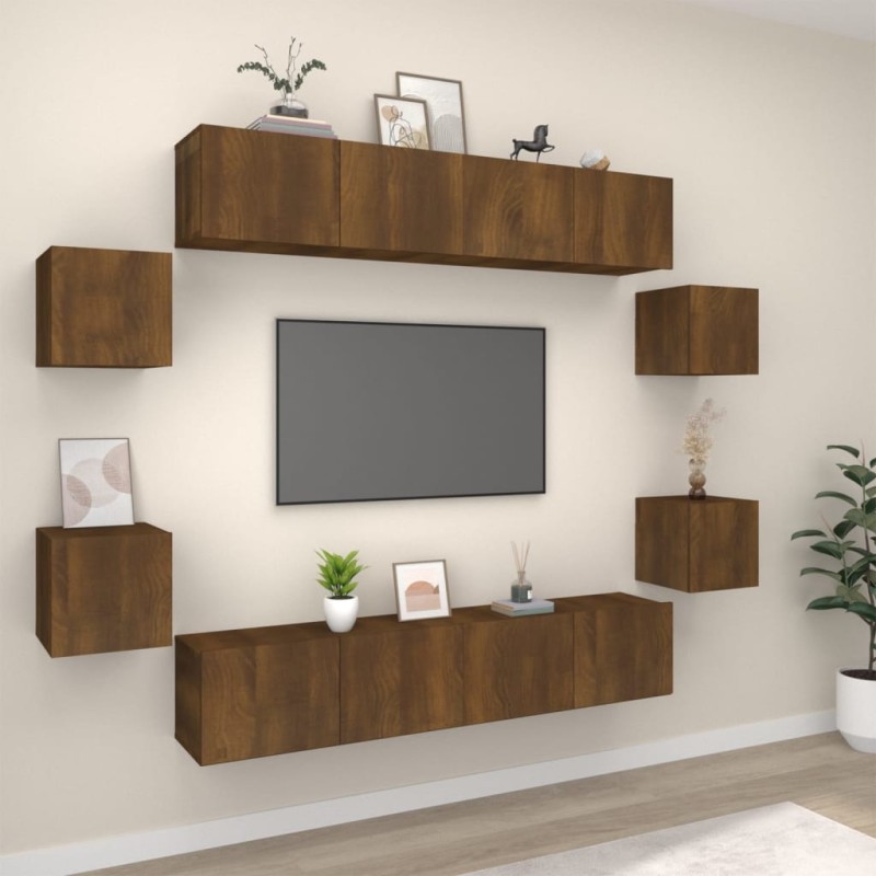Set Mobili Porta TV 8pz Rovere Marrone in Legno Multistrato Set Mobili Porta TV 8pz Rovere Marrone in Legno Multistrato