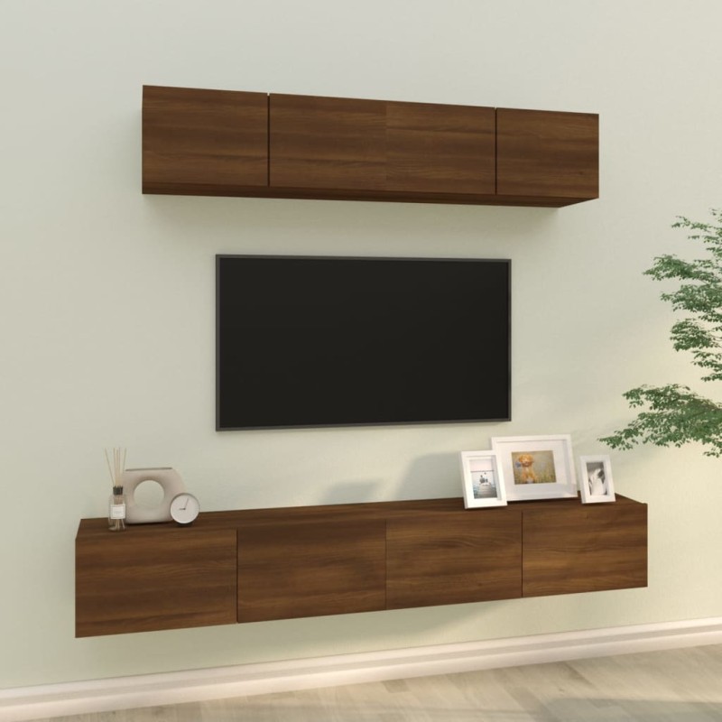 Set Mobili Porta TV 4 pz Rovere Marrone in Legno Multistrato Set Mobili Porta TV 4 pz Rovere Marrone in Legno Multistrato
