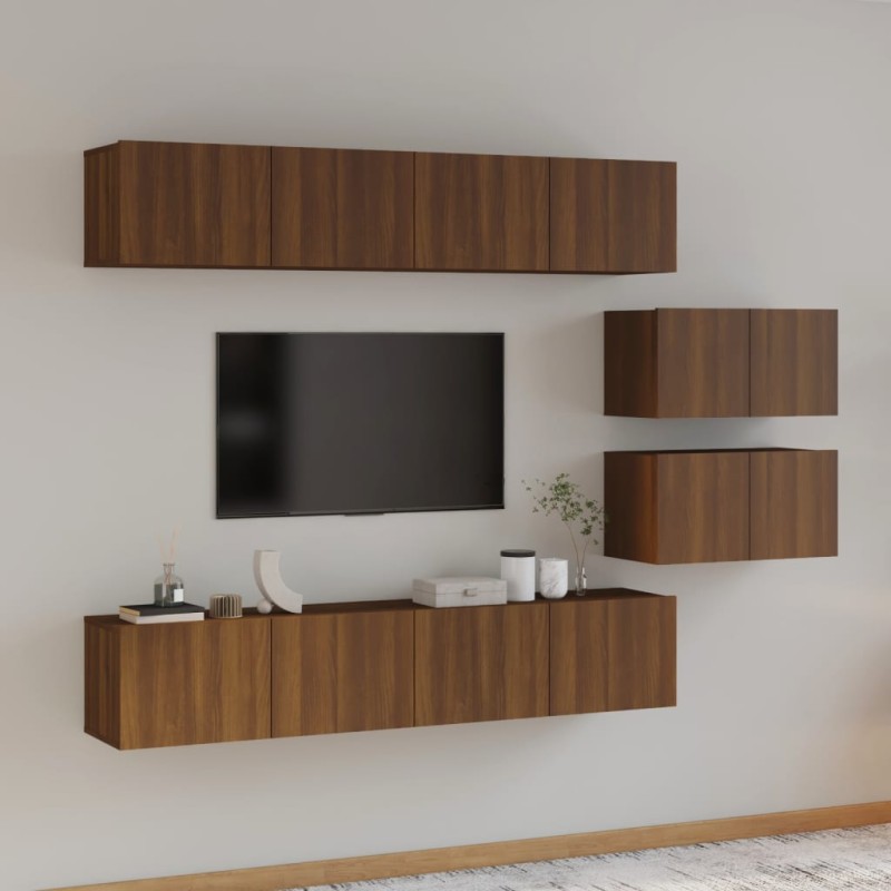 Set Mobili Porta TV 6 pz Rovere Marrone in Legno Multistrato Set Mobili Porta TV 6 pz Rovere Marrone in Legno Multistrato