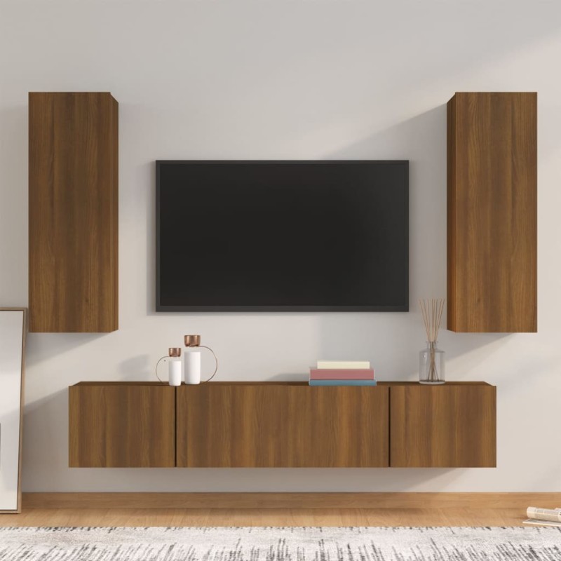 Set Mobili Porta TV 4 pz Rovere Marrone in Legno Multistrato Set Mobili Porta TV 4 pz Rovere Marrone in Legno Multistrato