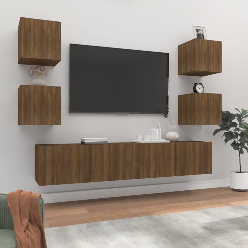 Set Mobili Porta TV 6 pz Rovere Marrone in Legno Multistrato Set Mobili Porta TV 6 pz Rovere Marrone in Legno Multistrato
