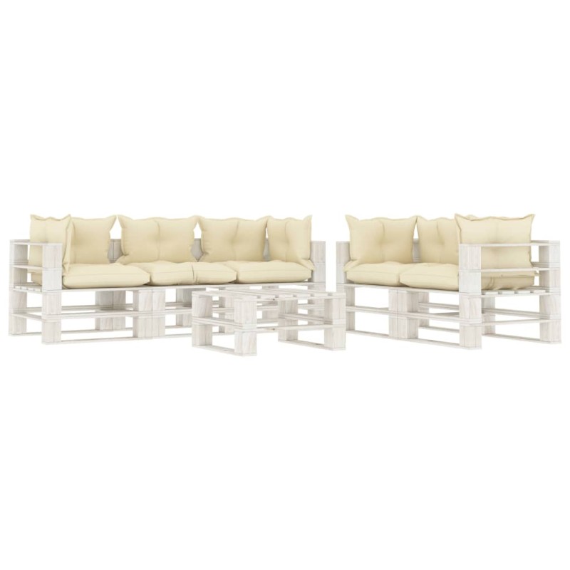 vidaXL Set Salotto da Giardino Pallet 6 pz con Cuscini Crema in Legno vidaXL Set Salotto da Giardino Pallet 6 pz con Cuscini Crema in Legno