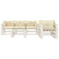 vidaXL Set Salotto da Giardino Pallet 6 pz con Cuscini Crema in Legno vidaXL Set Salotto da Giardino Pallet 6 pz con Cuscini Crema in Legno