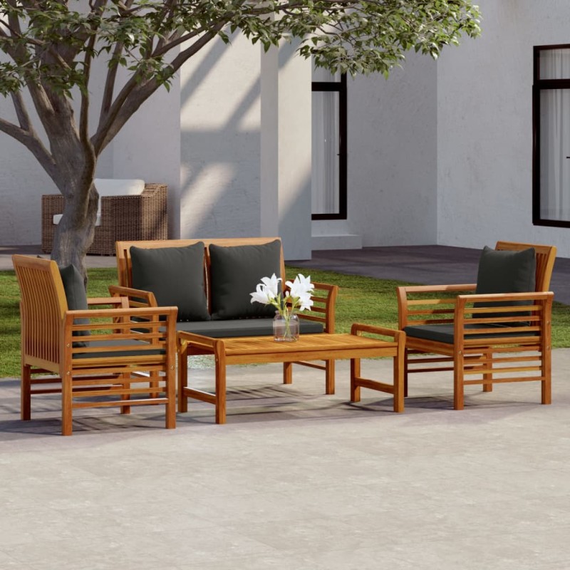 vidaXL Set Divani da Giardino 4pz con Cuscini in Legno Massello Acacia vidaXL Set Divani da Giardino 4pz con Cuscini in Legno Massello Acacia