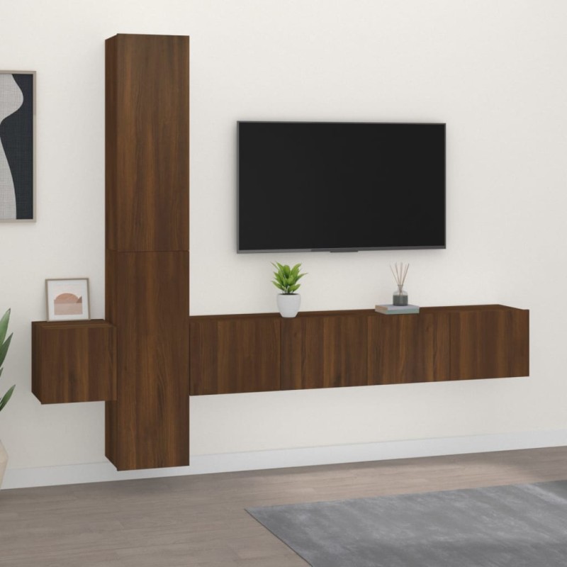 Set di Mobili Porta TV 5 pz Rovere Marrone in Legno Multistrato Set di Mobili Porta TV 5 pz Rovere Marrone in Legno Multistrato