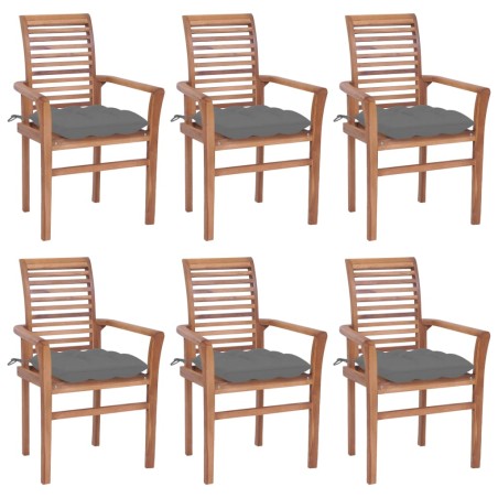 vidaXL Sedie da Pranzo 6 pz con Cuscini Grigi in Massello di Teak