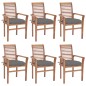 vidaXL Sedie da Pranzo 6 pz con Cuscini Grigi in Massello di Teak vidaXL Sedie da Pranzo 6 pz con Cuscini Grigi in Massello di Teak