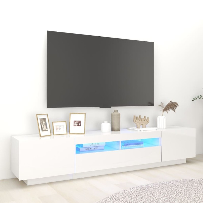 vidaXL Mobile Porta TV con Luci LED Bianco Lucido 200x35x40 cm vidaXL Mobile Porta TV con Luci LED Bianco Lucido 200x35x40 cm