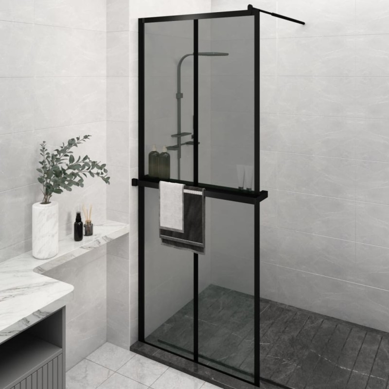 Parete Doccia Walk in Mensola Nera 80x195cm Vetro ESG Alluminio Parete Doccia Walk in Mensola Nera 80x195cm Vetro ESG Alluminio