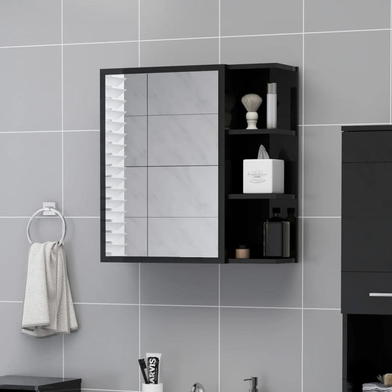 Armadietto a Specchio Nero Lucido 62,5x20,5x64 cm Truciolato