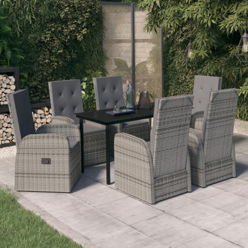 vidaXL Set Mobili da Pranzo da Giardino con Cuscini 7 pz Grigio vidaXL Set Mobili da Pranzo da Giardino con Cuscini 7 pz Grigio