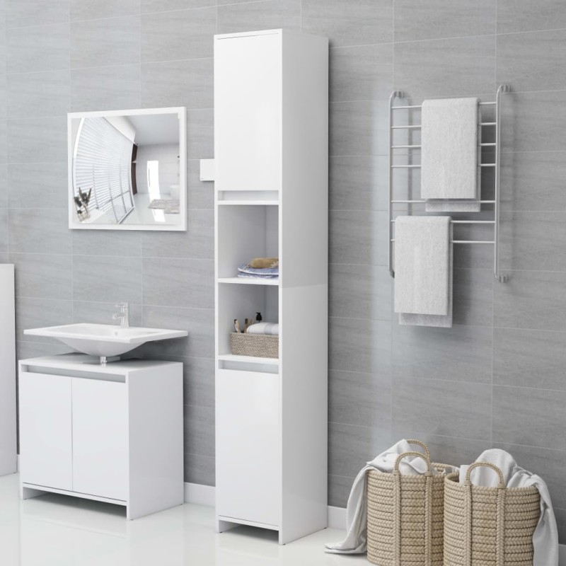 Armadio da Bagno Bianco 30x30x183,5 cm in Truciolato Armadio da Bagno Bianco 30x30x183,5 cm in Truciolato