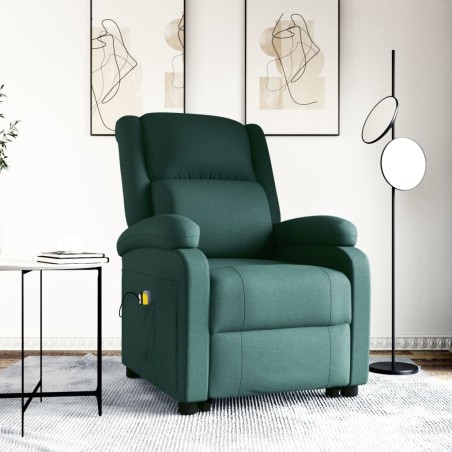 vidaXL Poltrona Alzapersona Massaggiante Verde Scuro Tessuto