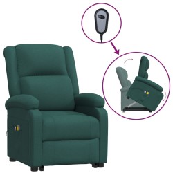vidaXL Poltrona Alzapersona Massaggiante Verde Scuro Tessuto