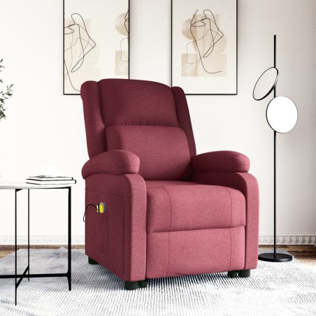 vidaXL Poltrona Alzapersona Massaggiante Rosso Vino Tessuto