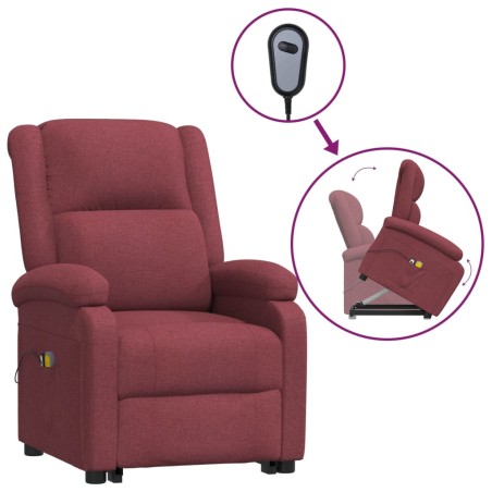 vidaXL Poltrona Alzapersona Massaggiante Rosso Vino Tessuto